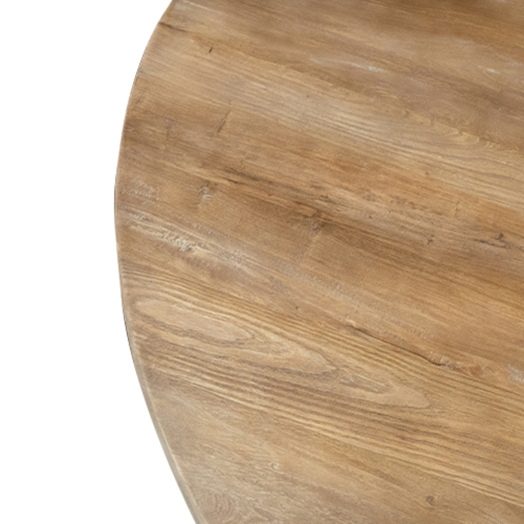 Reclaimed Elm Round Dining Table 1.4m + 4 Charleston Dining Chair Natural Linen image 3